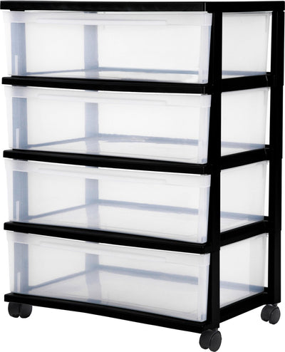 Iris new wide chest ladesysteem - 4 lades x 30l - kunststof - zwart transparant - met wielen