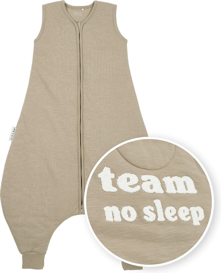 Meyco baby slub met team no sleep applicatie baby winter slaapoverall jumper - taupe offwhite - 80cm - 2.0 tog
