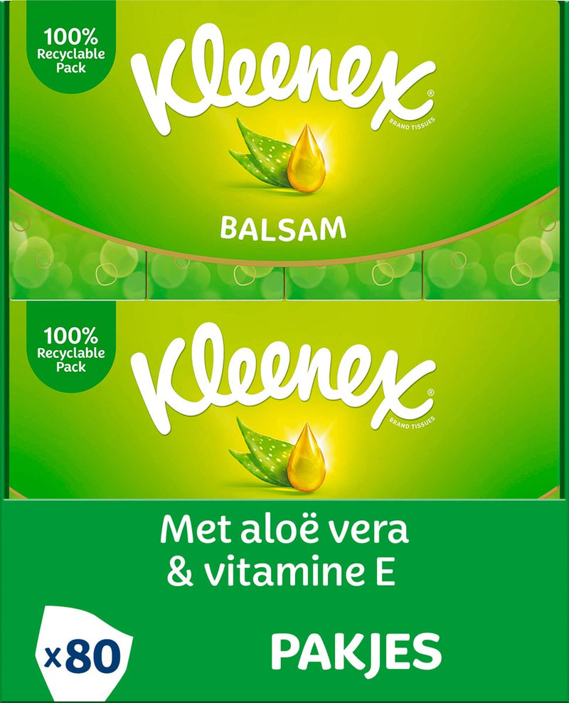 Kleenex zakdoekjes - balsam - 8 pakjes x 10 stuks - 80 tissues - met calendula balsam - voorkomt een rode neus