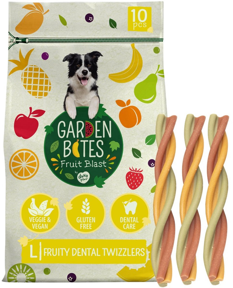 Garden bites duvoplus - fruity dental twizzlers hondensnacks - hondensnoepjes - vegetarisch glutenvrij - large 10st