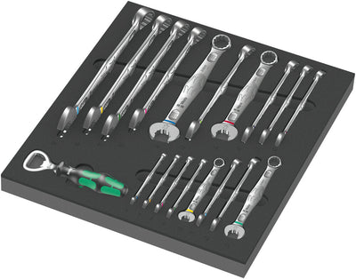Wera 9731 schuimrubberen inzetstuk met 6003 joker set 1, 19‑delig gereedschapsset (zwart grijs, combinatie ratelsleutelset, in schuimrubberen inzet voor werkplaatswagen)
