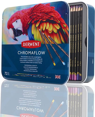 Derwent chromaflow kleurpotloden in blik - set van 72 potloden met zachte kern - assorti