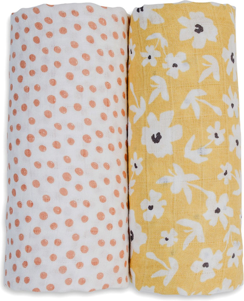 Lulujo - hydrofiele doek - swaddle - katoen - 100x100 cm - 2-pack - yellow wildflowers dots