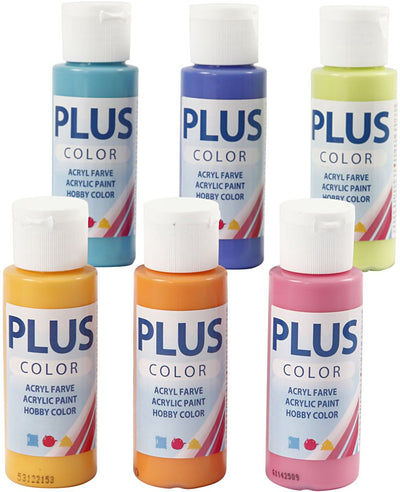 Plus color acrylverf  verschillende kleuren verf - acrylaatverf  acrylic paint  hobbyverf  knutselen en verven  sneldrogend  kleurrijk   6 x 60ml - incl. crea gift