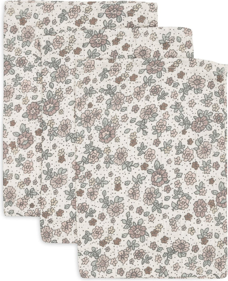 Jollein - hydrofiel washandje 15x20cm - baby washandje - retro flowers - 3 stuks