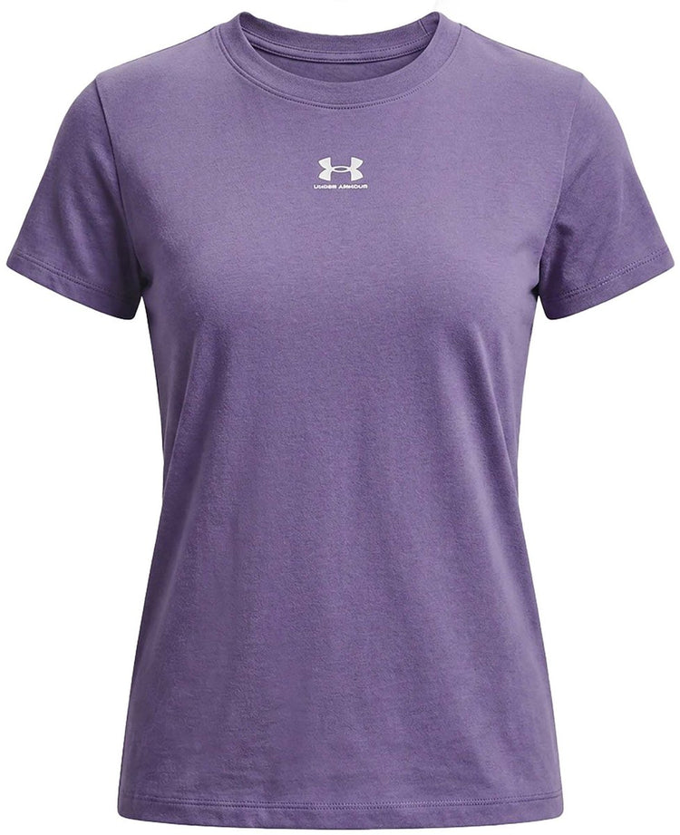 Under armour ua rival core ss-ppl dames sportshirt - paars luxe - paars luxe