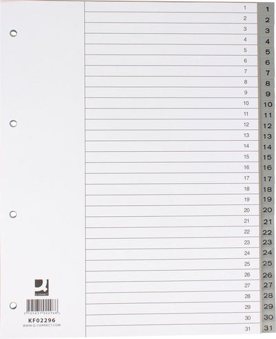 Q-connect numerieke tabbladen, a4, pp, 1-31, met indexblad, grijs