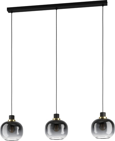 Eglo oilella hanglamp - e27 - 95 cm - smoke glas - zwart geelkoper