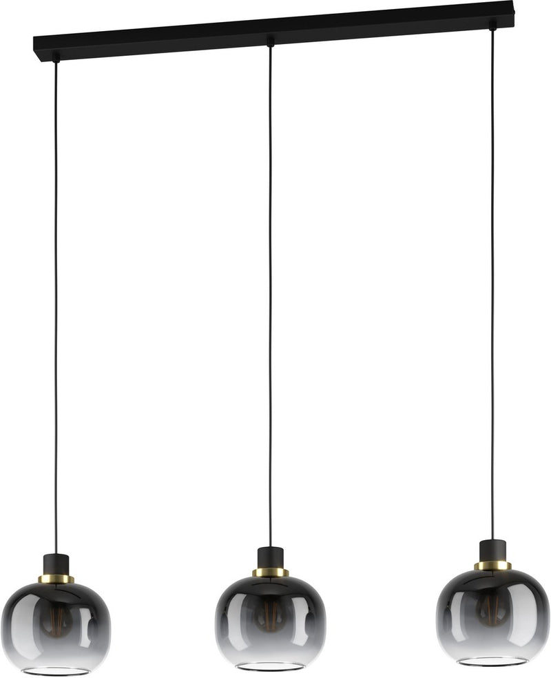 Eglo oilella hanglamp - e27 - 95 cm - smoke glas - zwart geelkoper
