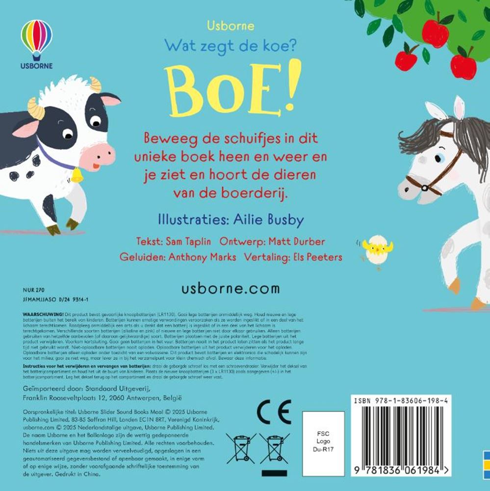 Geluidenboek: wat zegt de koe? boe! 1+