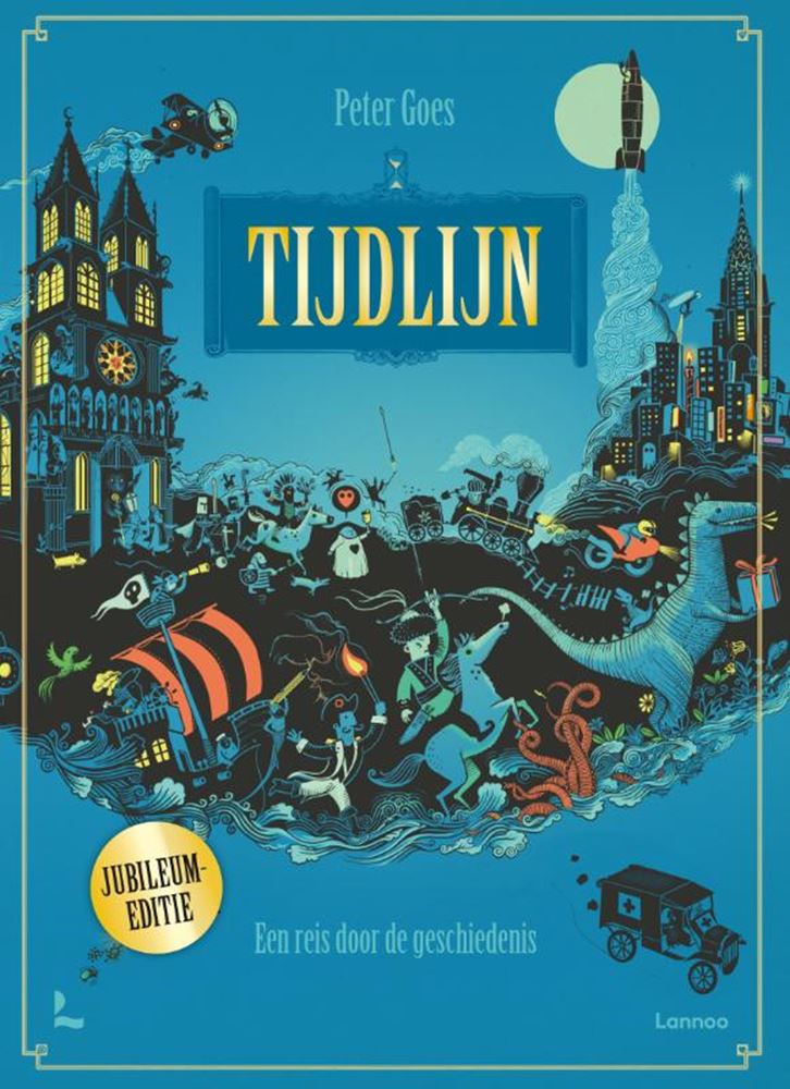 Tijdlijn jubileumeditie met sticker. 8+