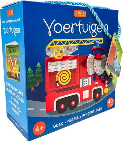 Rebo publishers voertuigen puzzel, boek + 10 figuren. 4+