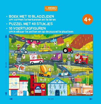 Rebo publishers voertuigen puzzel, boek + 10 figuren. 4+