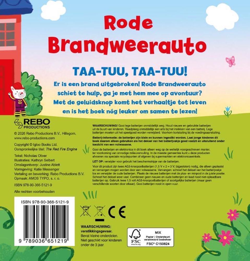 Geluidenboek: rode brandweerauto. 1+