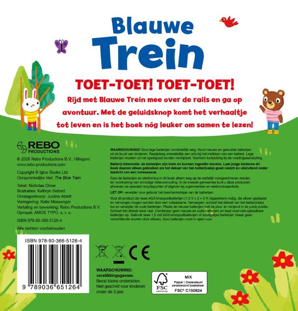 Geluidenboek: blauwe trein. 1+