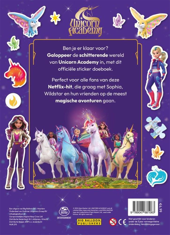Big balloon unicorn academy sticker doeboek 4+