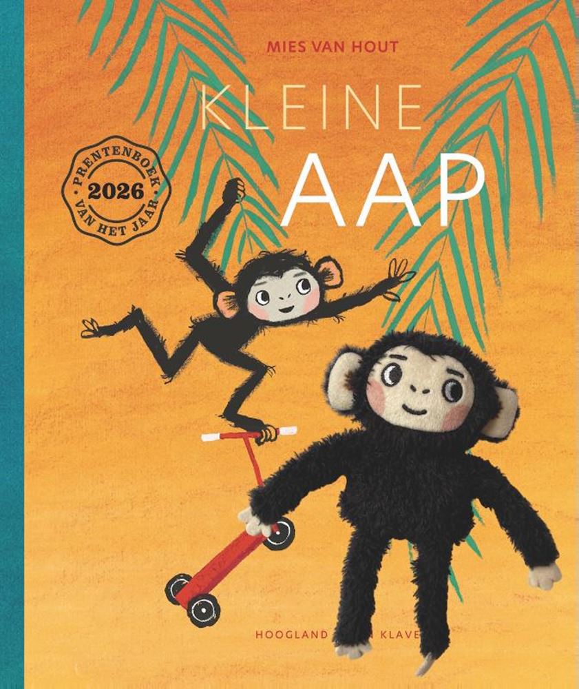 Kleine aap met knuffel. 4+