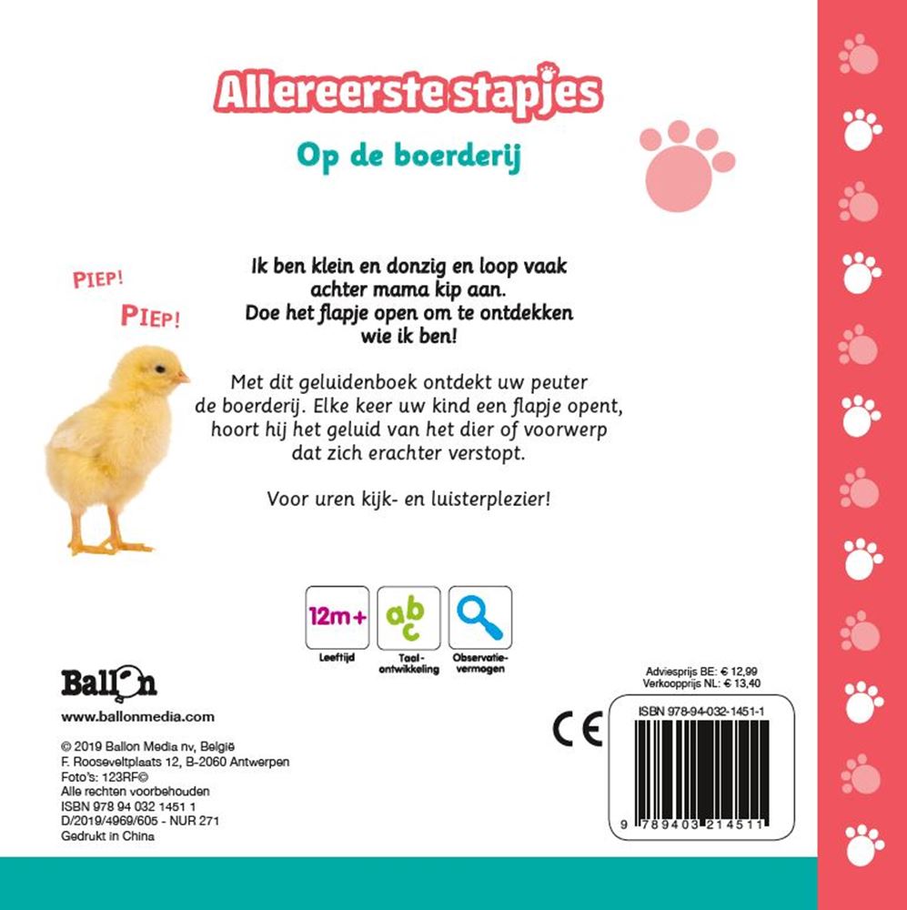 Standaard uitgeverij geluidenboek: op de boerderij. 2+