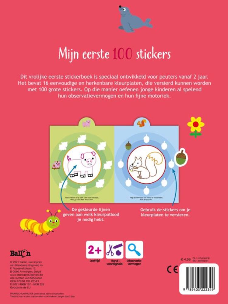 De ballon mijn eerste 100 stickers, dieren. 2+