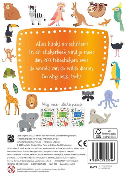 Standaard uitgeverij glitterstickers, wilde dieren. 3+