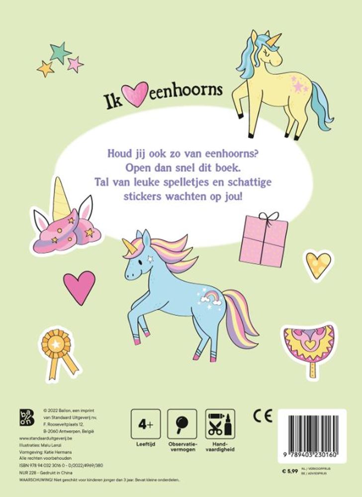 Standaard uitgeverij eenhoorns, plak en speel 4+