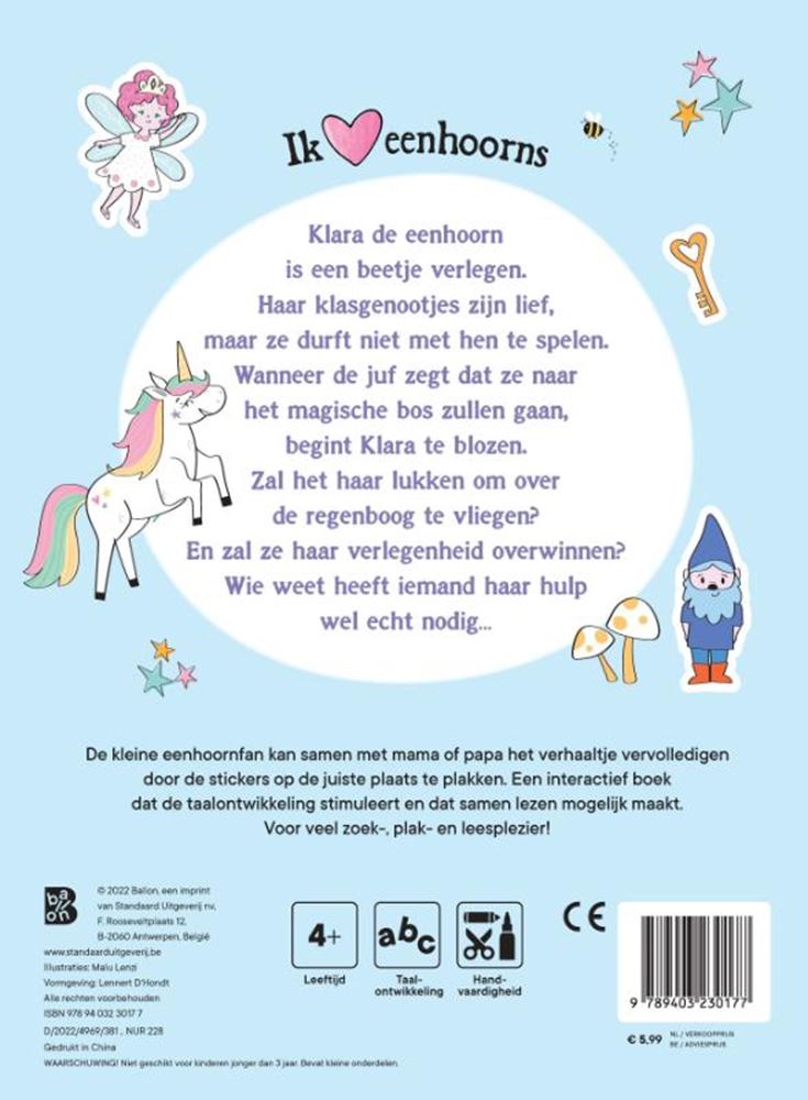 Standaard uitgeverij verhalenplakboek:de verlegen eenhoorn 4+