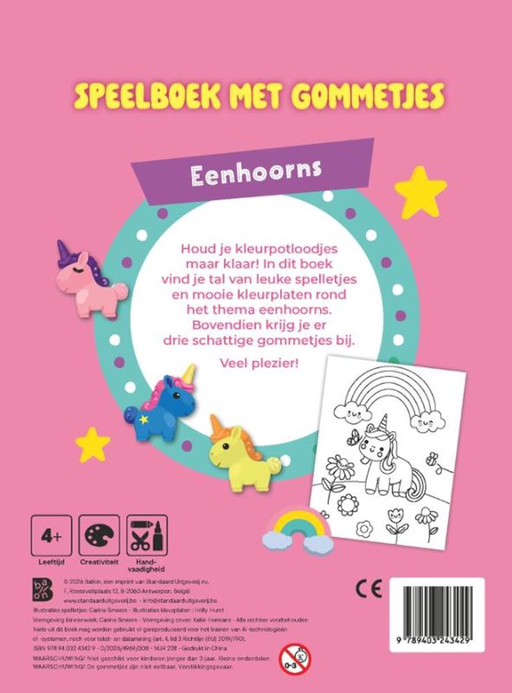 Speelboek met gommetjes: eenhoorns 4+