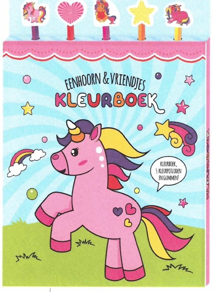 Kleurboek met kleurpotloden - eenhoorn vriendjes