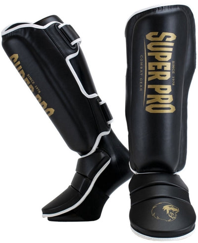 Super pro combat gear scheenbeschermer protector se zwart goud wit extra small