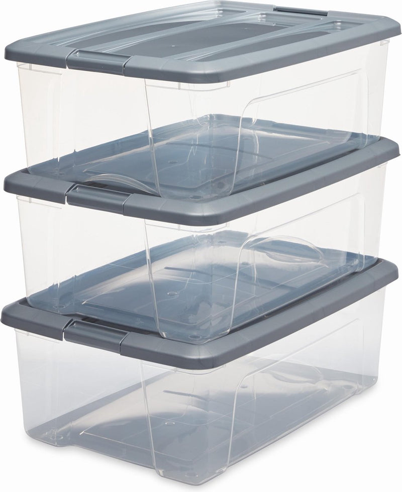 Iris new topbox opbergbox - 30l - kunststof - transparant zilvergrijs - set van 3