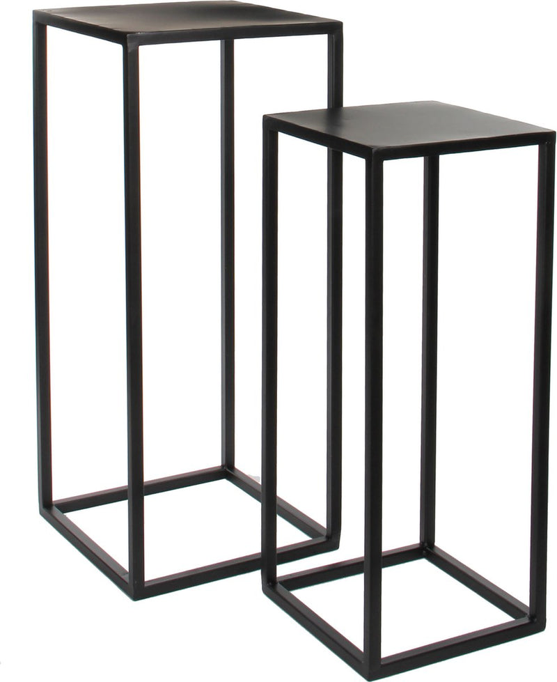 Mica decorations bijzettafels goa - 2 stuks - metaal - zwart - 70 cm - plantenhouder plantentafel - woonaccessoires