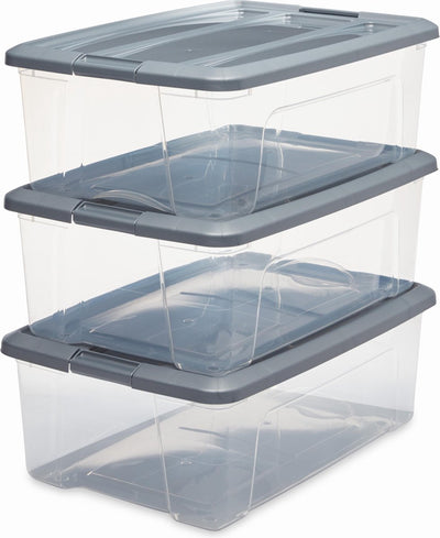 Iris new topbox opbergbox - 30l - kunststof - transparant zilvergrijs - set van 3