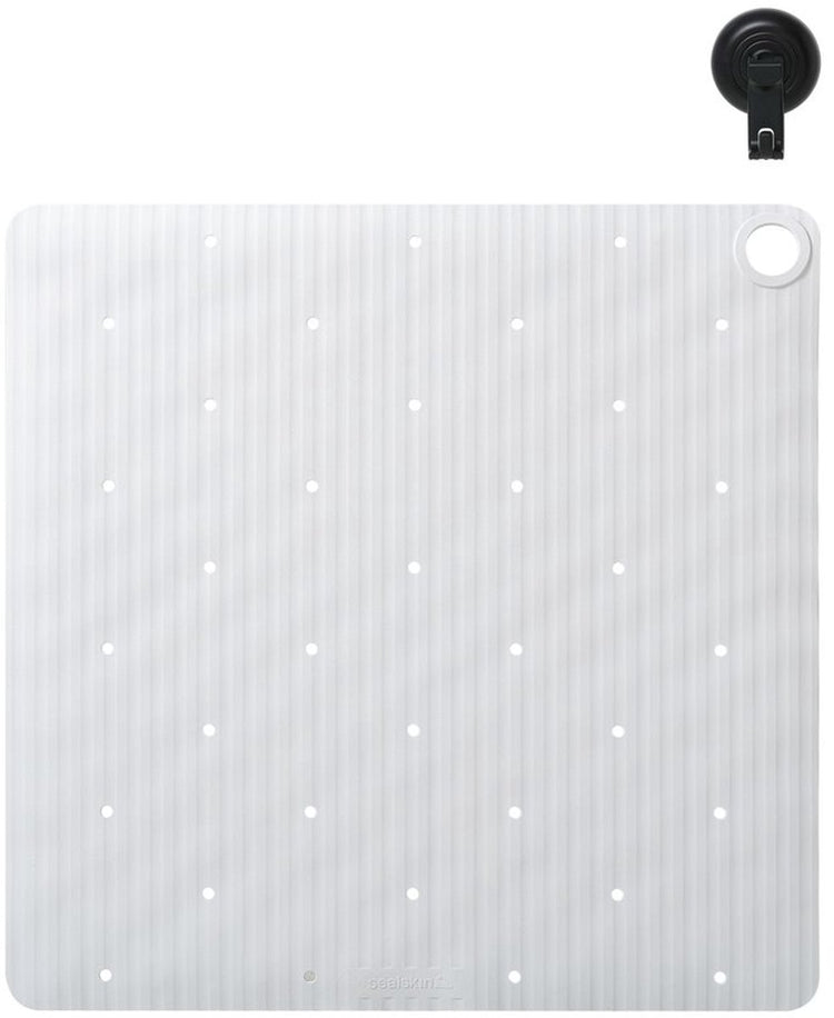 Sealskin ribb - antislip douchemat 55x55 cm - wit - inclusief zwarte haak