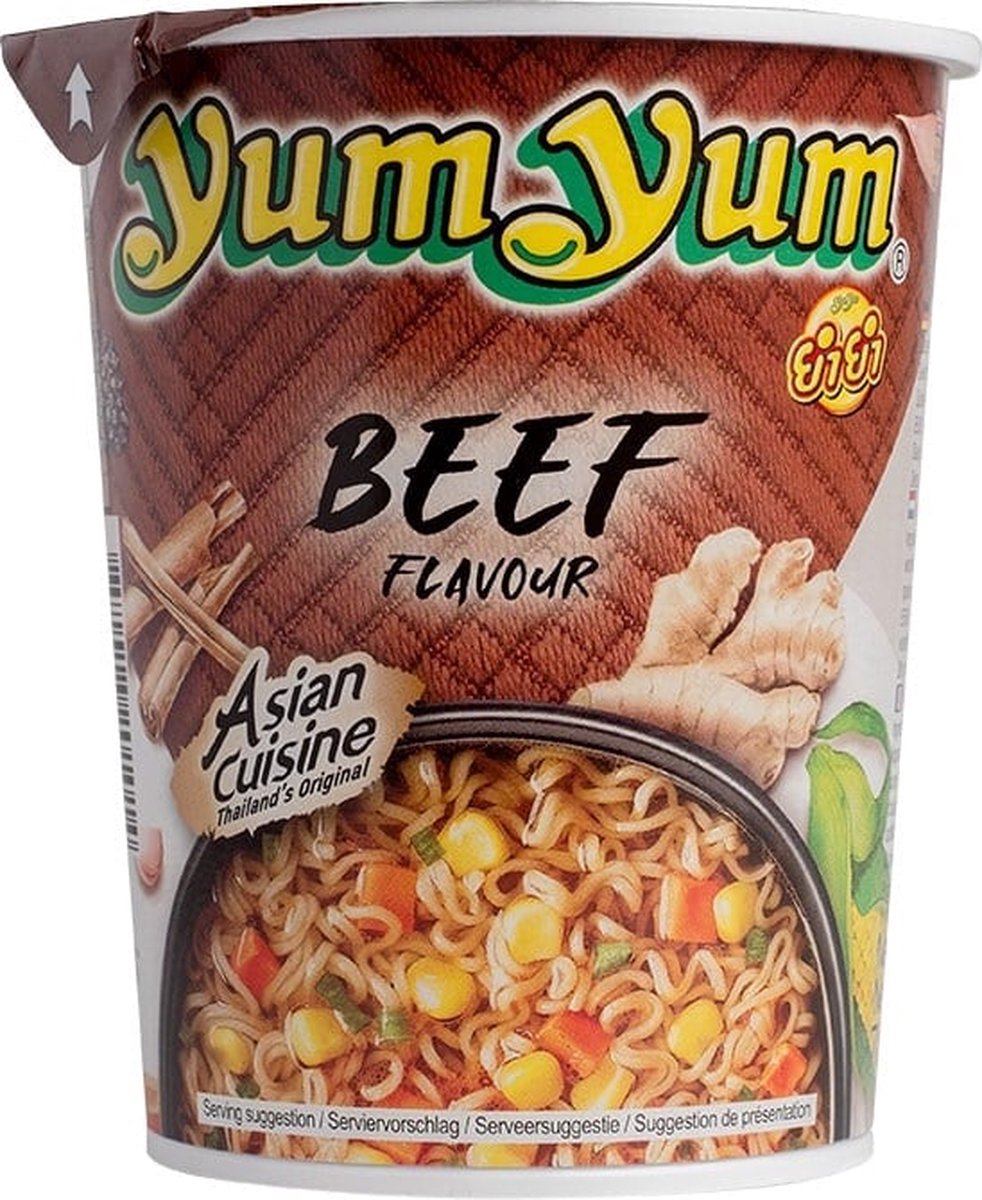 Yum yum instant cupnoedels rundvlees - 12 x 70gr - voordeelverpakking