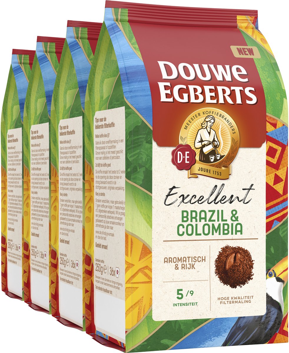 Douwe egberts excellent brazil colombia filterkoffie - 4 x 250 gram