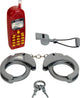 Klein toys 3-delige politie set - handboeien, fluitje en mobiele speelgoedtelefoon - rood grijs