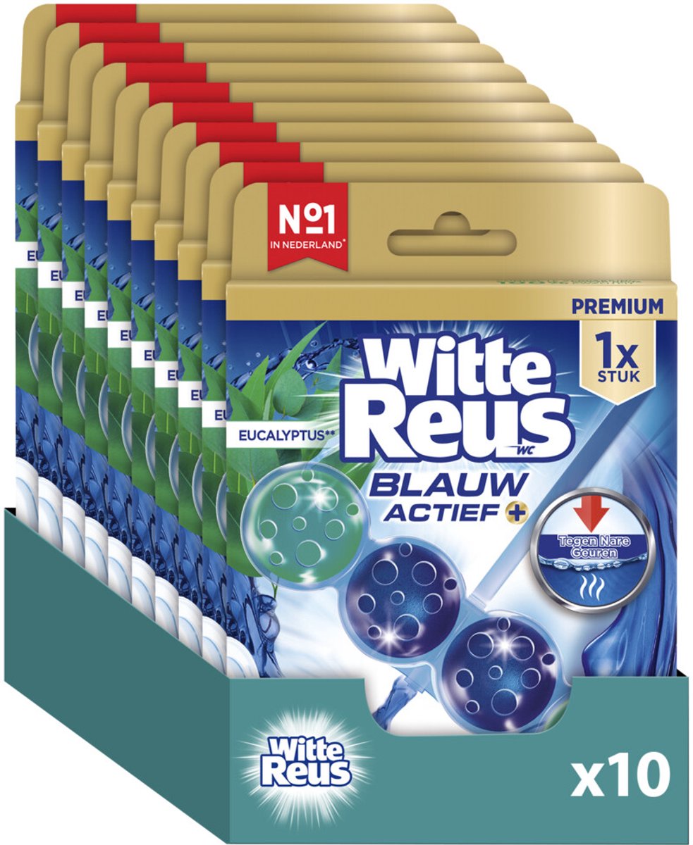 Witte reus blauw actief eucalyptus toiletblok 50g - wc blokjes - voordeelverpakking - 10 stuks