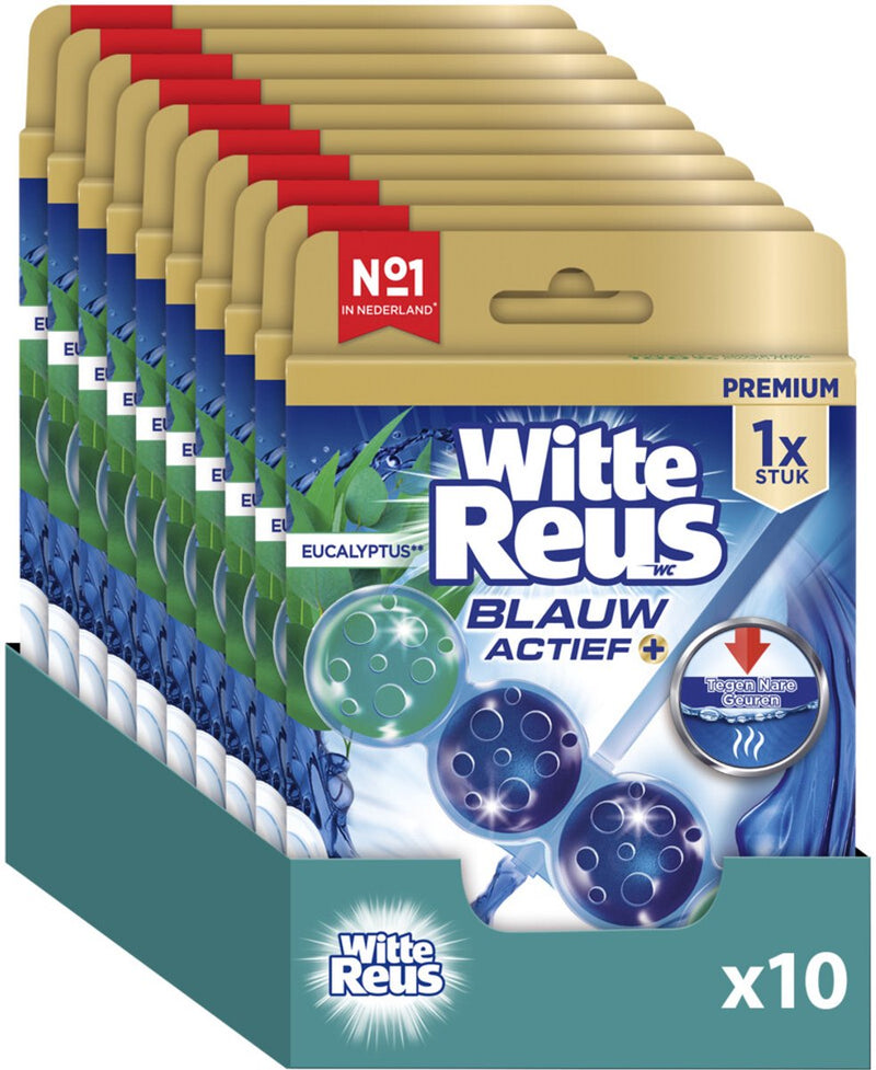 Witte reus blauw actief eucalyptus toiletblok 50g - wc blokjes - voordeelverpakking - 10 stuks