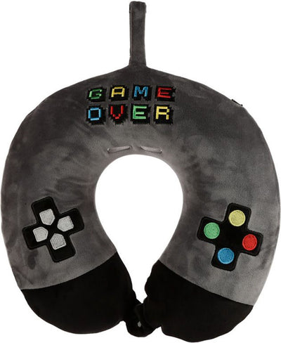 Merkloos sans marque nekkussen met ophanglus voor kinderen - game over - grijs - polyester - reiskussen voor onderweg