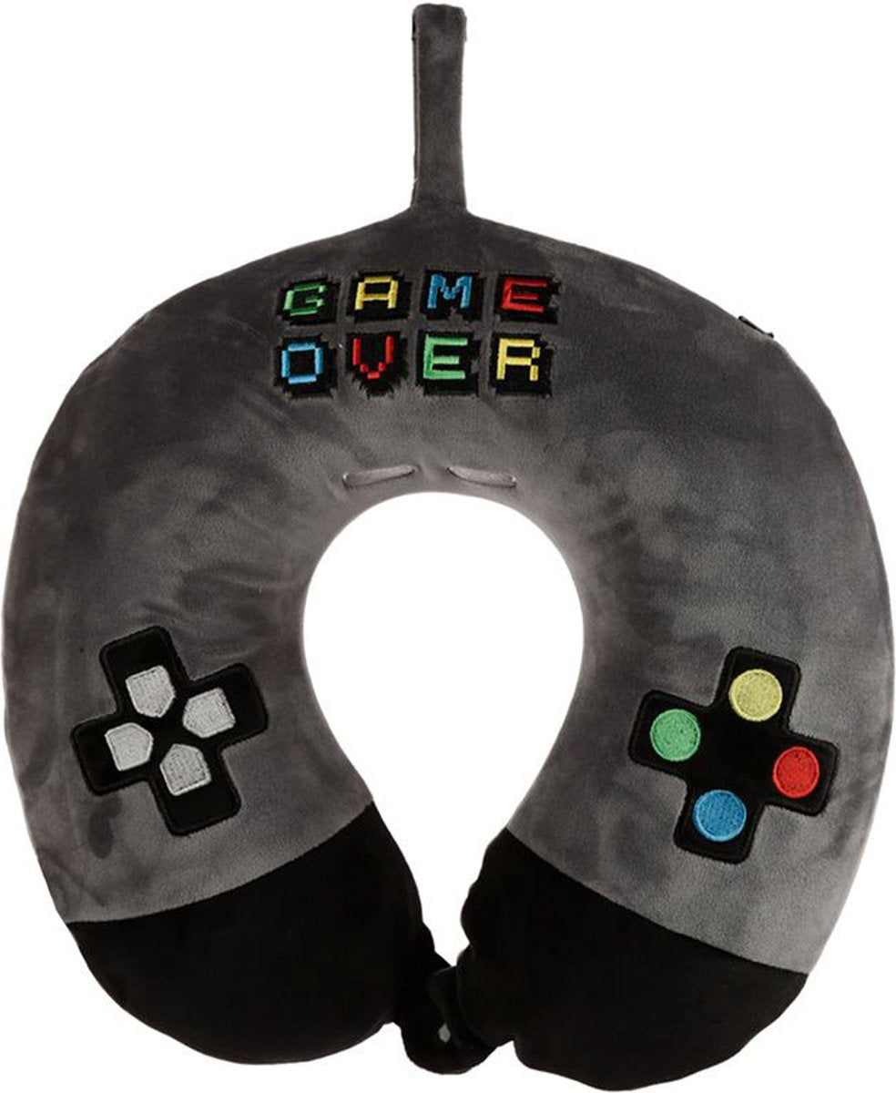 Merkloos sans marque nekkussen met ophanglus voor kinderen - game over - grijs - polyester - reiskussen voor onderweg