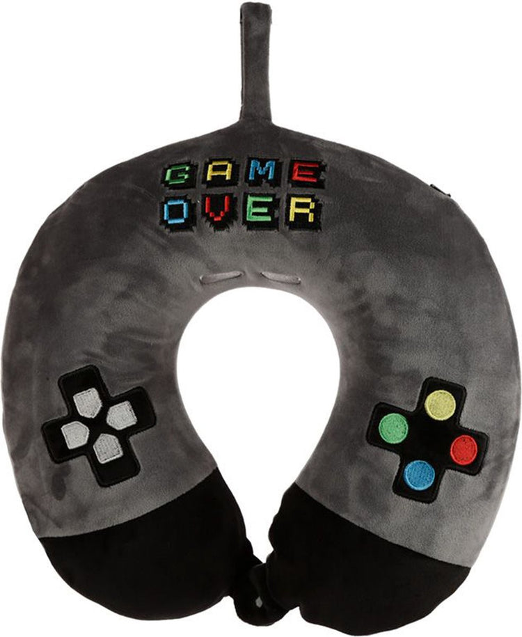 Merkloos sans marque nekkussen met ophanglus voor kinderen - game over - grijs - polyester - reiskussen voor onderweg