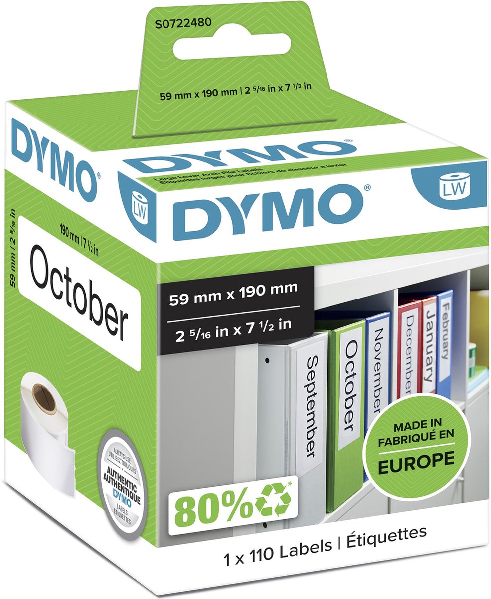 Dymo originele labelwriter labels voor ordners | 59 mm x 190 mm | 110 zelfklevende etiketten | geschikt voor de labelwriter labelprinters | gemaakt in europa