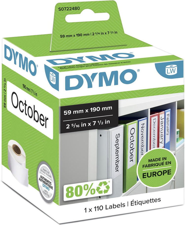 Dymo originele labelwriter labels voor ordners | 59 mm x 190 mm | 110 zelfklevende etiketten | geschikt voor de labelwriter labelprinters | gemaakt in europa
