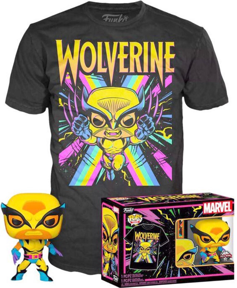 Marvel funko the xmen verzamelfiguur tshirt set -s- pop! tee box wolverine blacklight zwart