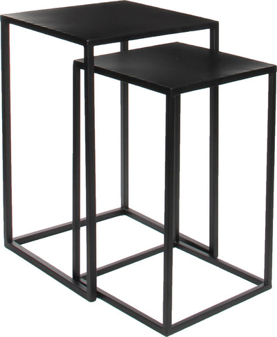 Mica decorations 2x bijzettafels plantenstandaards goa 35 x 35 x 55 cm - zwarte metalen plantenhouder plantentafel - woonaccessoires