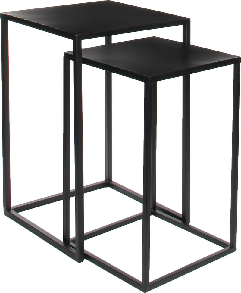 Mica decorations 2x bijzettafels plantenstandaards goa 35 x 35 x 55 cm - zwarte metalen plantenhouder plantentafel - woonaccessoires