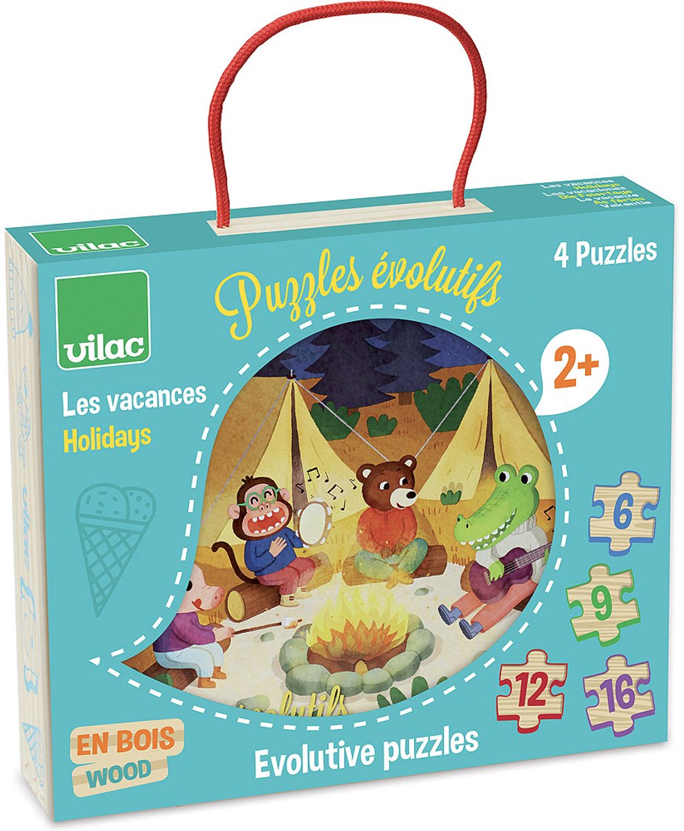Vilac puzzel vakanties houten progressieve puzzel 4 stuks.