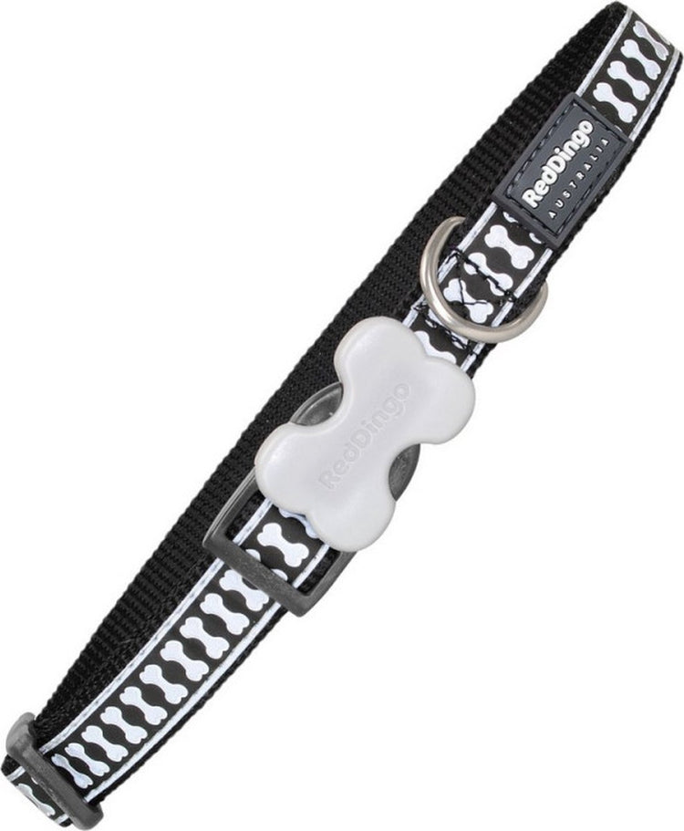 Red dingo dog collar reflective bones black (1,2 x 20-32 cm)