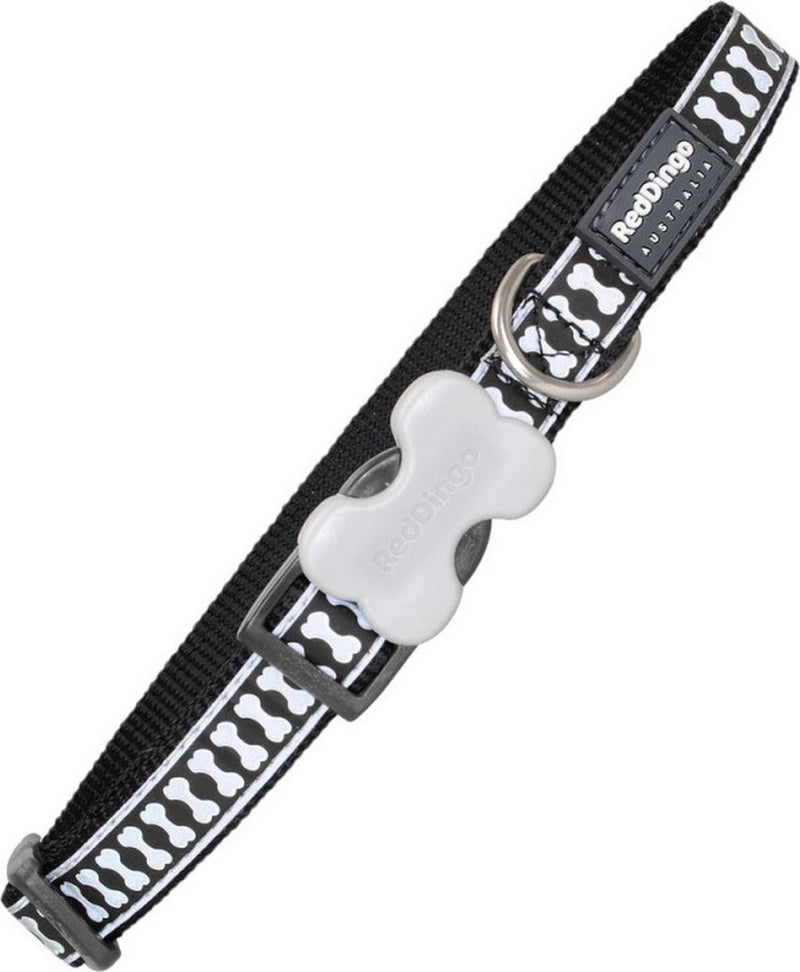 Red dingo dog collar reflective bones black (1,2 x 20-32 cm)