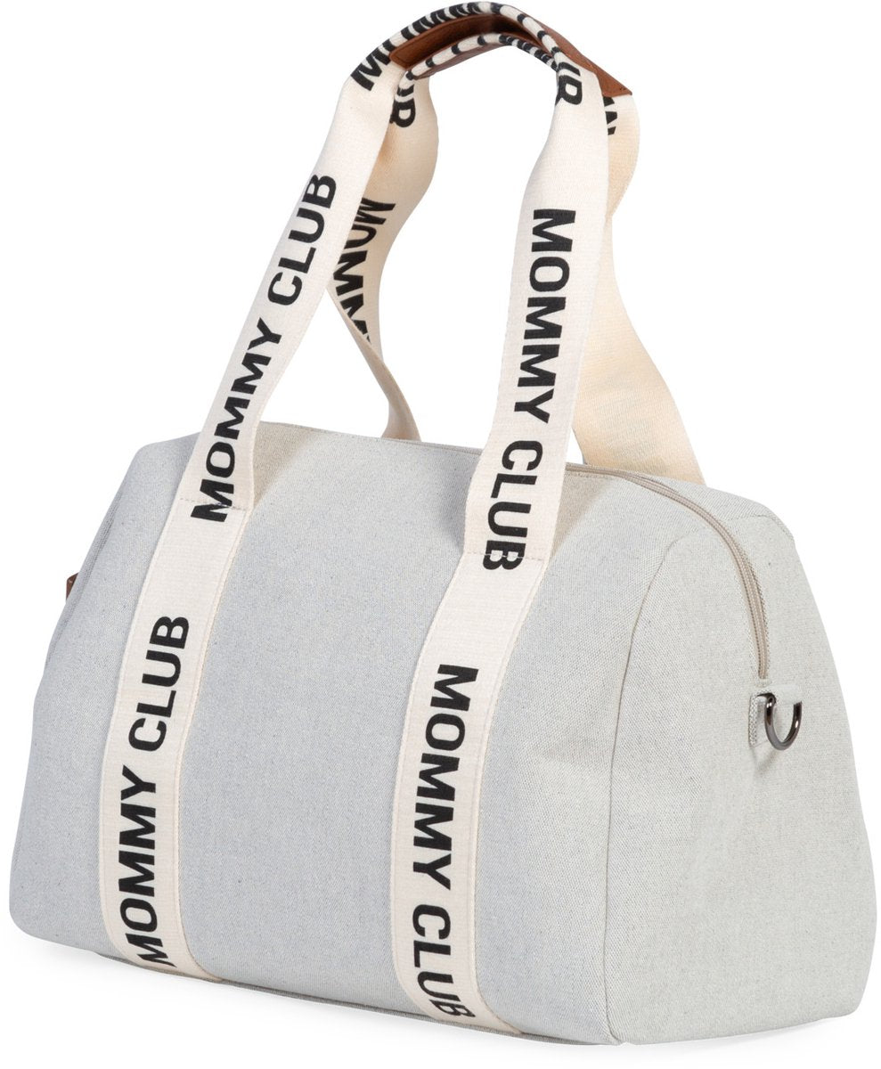 Childhome mommy club verzorgingstas in canvas - compacte luiertas van 22 liter in ecru - signature design met stoffen riemen - inclusief verschoningsmatje, isolatievak en 3 elastische zakjes - 38 x 21 x 27 cm